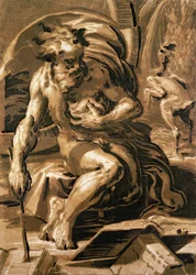 Diogenes, metszet: Ugo da Carpi (147080-1532) (chiaroscuro fametszet)